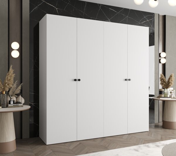 Elegantní šatní skříň CAITIR 1 200 cm - bílá / černé úchyty