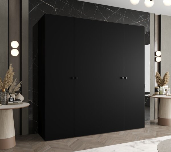 Elegantní šatní skříň CAITIR 1 200 cm - černá / černé úchyty