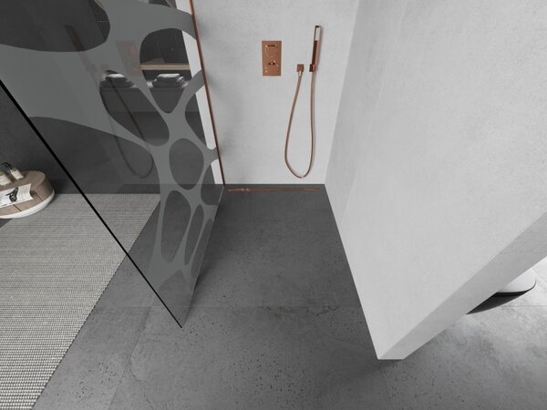 Mexen Kioto L, sprchová zástěna Walk-In 80 x 200 cm, 8mm čiré sklo bílý vzor, ​​růžové zlato profil, 800-080-103-60-97