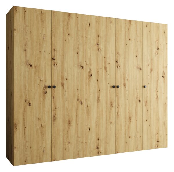 Elegantní šatní skříň CAITIR 1 250 cm - dub artisan / černé úchyty