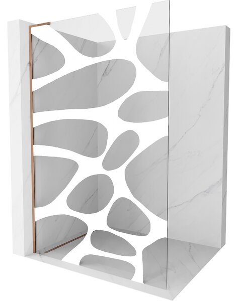 Mexen Kioto L, sprchová zástěna Walk-In 80 x 200 cm, 8mm čiré sklo bílý vzor, ​​růžové zlato profil, 800-080-103-60-97