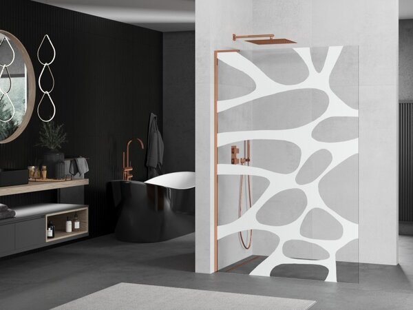 Mexen Kioto L, sprchová zástěna Walk-In 80 x 200 cm, 8mm čiré sklo bílý vzor, ​​růžové zlato profil, 800-080-103-60-97