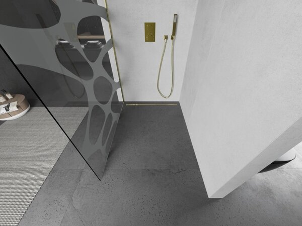 Mexen Kioto L, sprchová zástěna Walk-In 80 x 200 cm, 8mm čiré sklo bílý vzor, ​​zlatý lesklý profil, 800-080-103-50-97