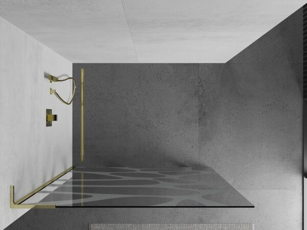 Mexen Kioto L, sprchová zástěna Walk-In 80 x 200 cm, 8mm čiré sklo bílý vzor, ​​zlatý lesklý profil, 800-080-103-50-97