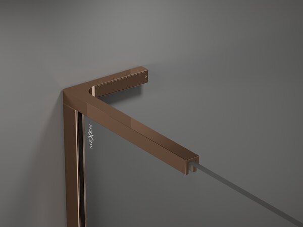 Mexen Kioto L, sprchová zástěna Walk-In 80 x 200 cm, 8mm čiré sklo černý vzor, ​​růžové zlato profil, 800-080-103-60-77