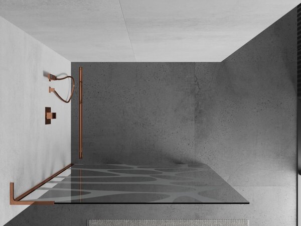 Mexen Kioto L, sprchová zástěna Walk-In 80 x 200 cm, 8mm čiré sklo bílý vzor, ​​růžové zlato profil, 800-080-103-60-97