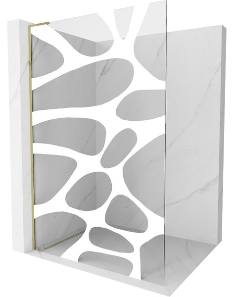 Mexen Kioto L, sprchová zástěna Walk-In 80 x 200 cm, 8mm čiré sklo bílý vzor, ​​zlatý lesklý profil, 800-080-103-50-97