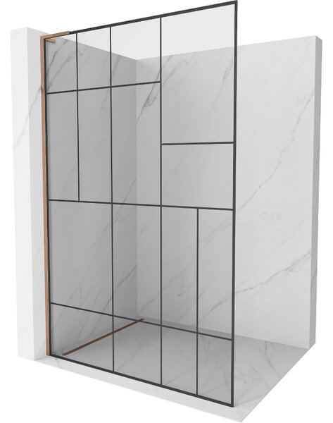 Mexen Kioto L, sprchová zástěna Walk-In 80 x 200 cm, 8mm čiré sklo černý vzor, ​​růžové zlato profil, 800-080-103-60-78