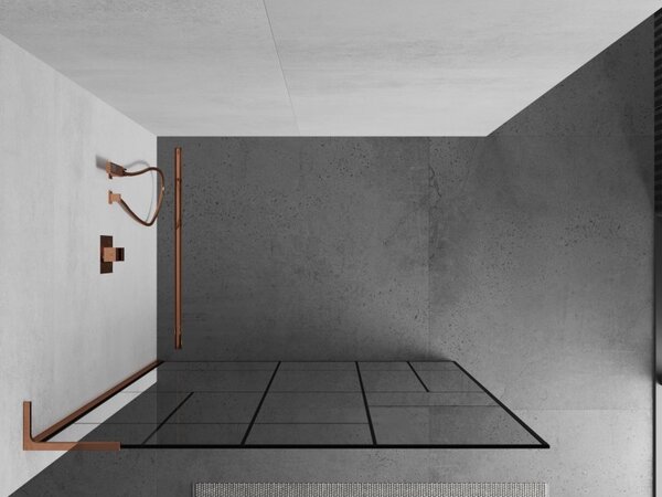 Mexen Kioto L, sprchová zástěna Walk-In 80 x 200 cm, 8mm čiré sklo černý vzor, ​​růžové zlato profil, 800-080-103-60-78