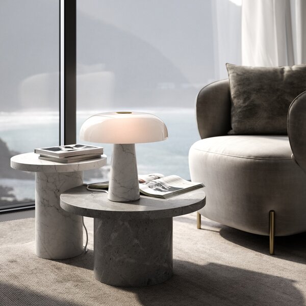Nordlux 2020505001 Glossy, stolní lampa z bílého mramoru a skla, 1xE27 max.15W, ø 32cm výška 32cm