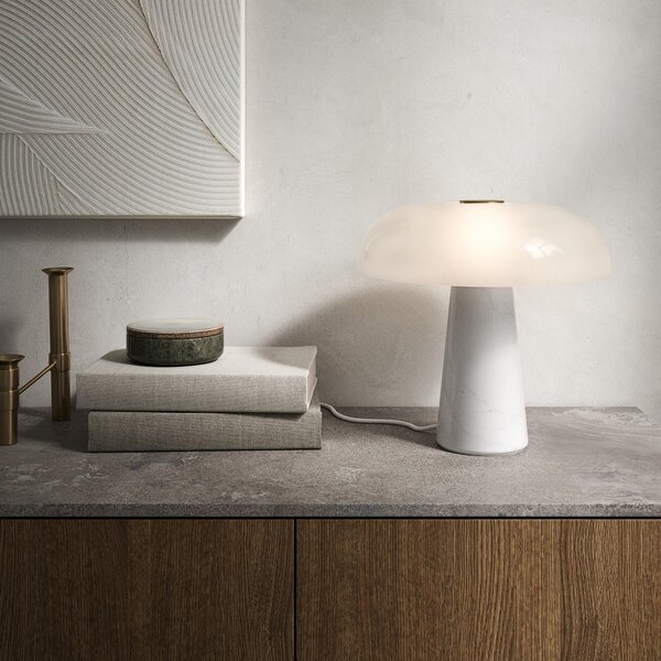 Nordlux 2020505001 Glossy, stolní lampa z bílého mramoru a skla, 1xE27 max.15W, ø 32cm výška 32cm