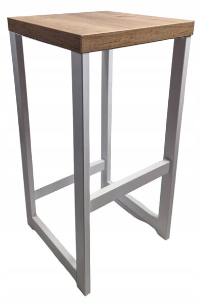 Barová Židle kovová bílá loft 70cm sedák dřevo 35x35!