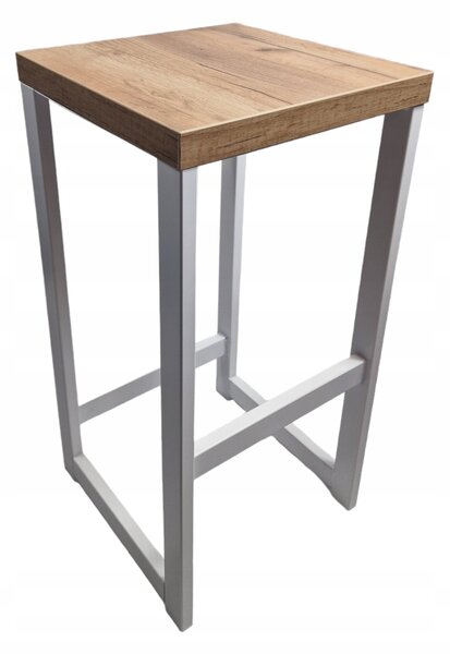 Barová Židle kovová bílá loft 70cm sedák dřevo 35x35!
