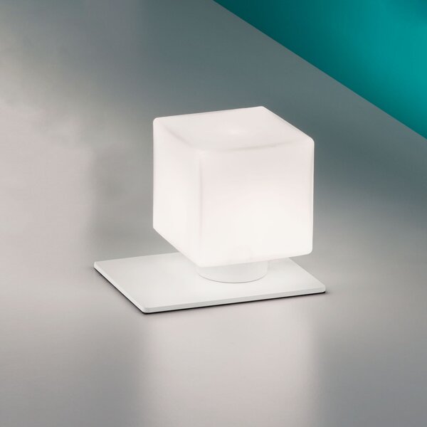 Fabas 3579-30-102 Zara, dotyková stolní lampa ve tvaru kostky bílý kov/mléčné sklo, 1xG9 33W, výška 13cm