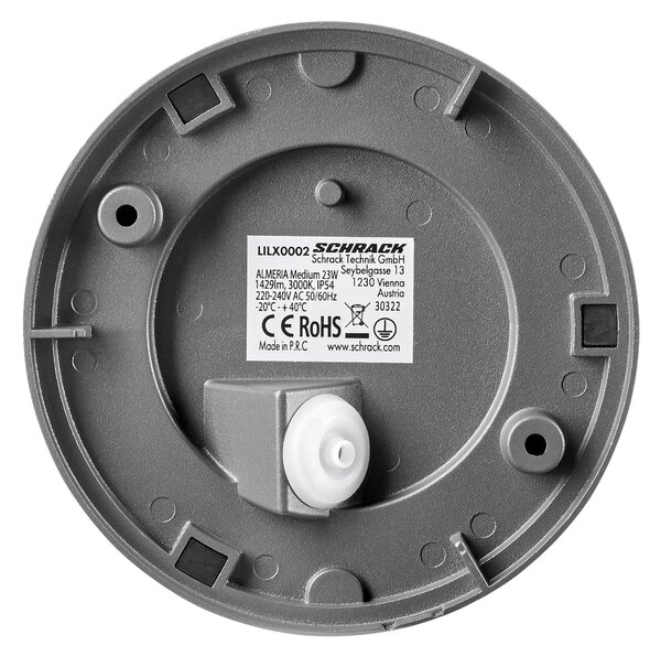 Schrack Venkovní stropní svítidlo Almeria Medium LED 23W 3000K, antracit, průměr 14,5cm, IP54