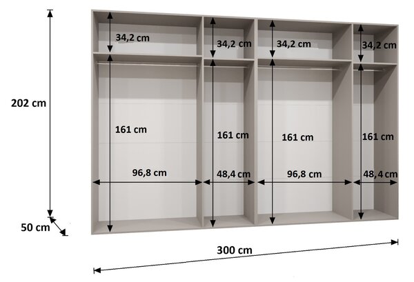 Zrcadlová šatní skříň CAITIR 2 300 cm - černá / černé úchyty