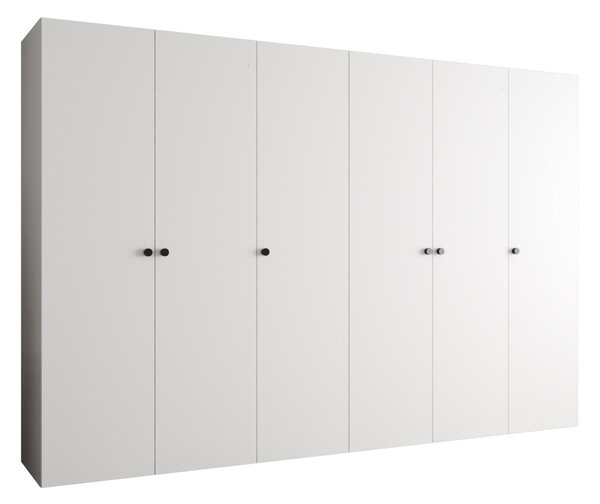 Elegantní šatní skříň CAITIR 1 300 cm - bílá / černé úchyty