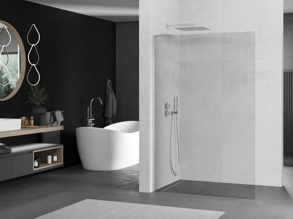 Mexen Kioto L, sprchová zástěna Walk-In 65 x 200 cm, 8mm čiré sklo, broušená ocel profil, 800-065-103-97-00