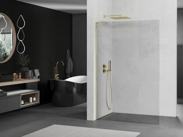 Mexen Kioto L, sprchová zástěna Walk-In 50 x 200 cm, 8mm čiré sklo, zlatý lesklý profil, 800-050-103-50-00