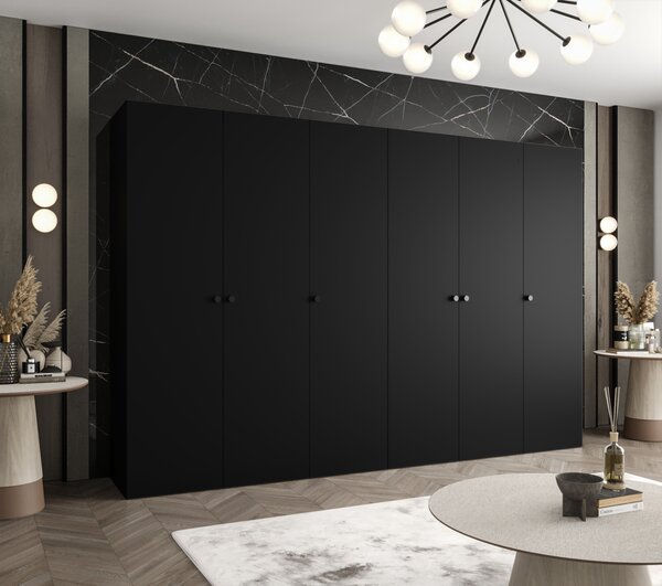 Elegantní šatní skříň CAITIR 1 300 cm - černá / černé úchyty