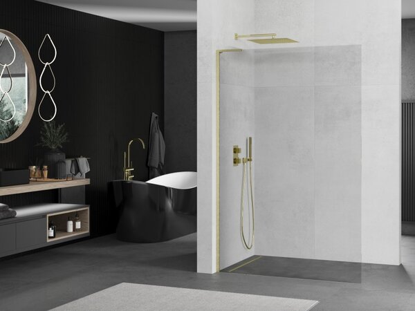 Mexen Kioto L, sprchová zástěna Walk-In 65 x 200 cm, 8mm čiré sklo, zlatý matný profil, 800-065-103-55-00