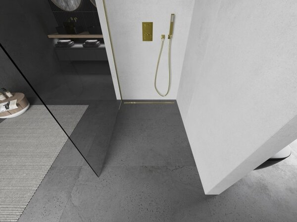 Mexen Kioto L, sprchová zástěna Walk-In 65 x 200 cm, 8mm čiré sklo, zlatý matný profil, 800-065-103-55-00