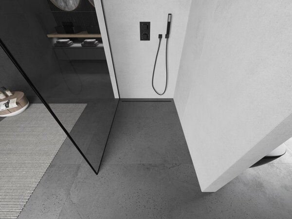 Mexen Kioto L, sprchová zástěna Walk-In 70 x 200 cm, 8mm čiré sklo černý vzor, ​​grafitový profil, 800-070-103-66-70