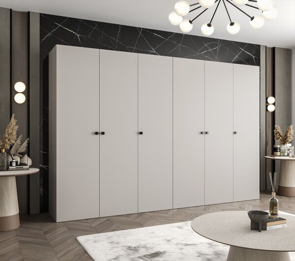 Elegantní šatní skříň CAITIR 1 300 cm - kašmír / černé úchyty
