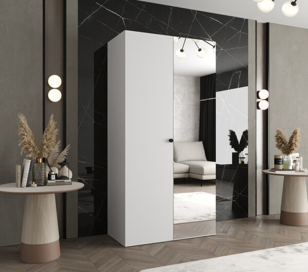 Zrcadlová šatní skříň CAITIR 2 100 cm - bílá / černý úchyt