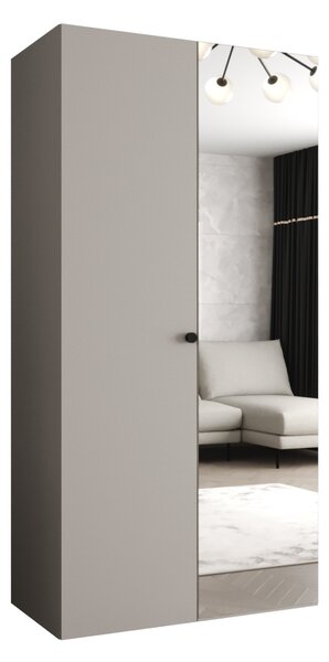 Zrcadlová šatní skříň CAITIR 2 100 cm - kašmír / černý úchyt