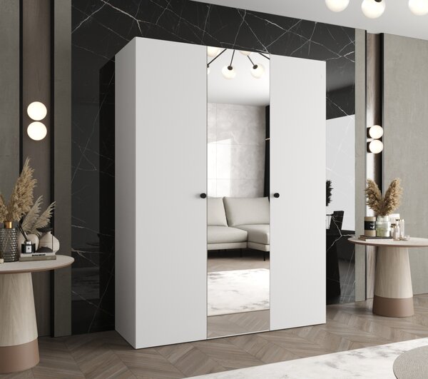 Zrcadlová šatní skříň CAITIR 2 150 cm - bílá / černé úchyty