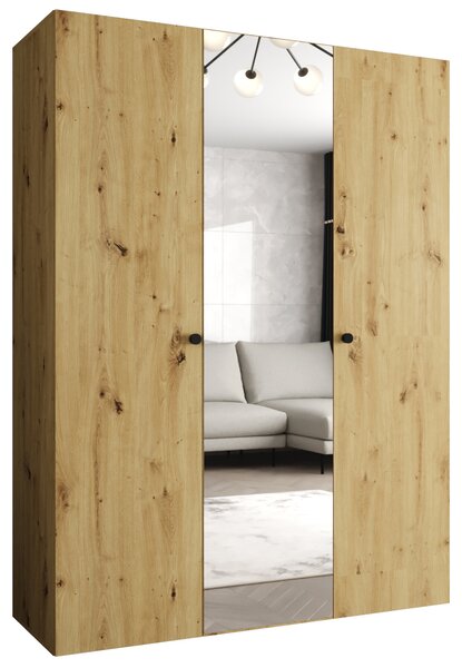Zrcadlová šatní skříň CAITIR 2 150 cm - dub artisan / černé úchyty