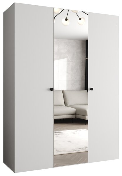 Zrcadlová šatní skříň CAITIR 2 150 cm - bílá / černé úchyty