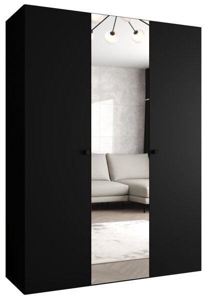 Zrcadlová šatní skříň CAITIR 2 150 cm - černá / černé úchyty