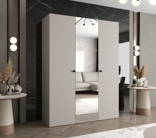 Zrcadlová šatní skříň CAITIR 2 150 cm - kašmír / černé úchyty