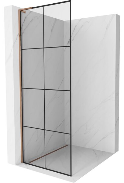 Mexen Kioto L, sprchová zástěna Walk-In 80 x 200 cm, 8mm čiré sklo černý vzor, ​​růžové zlato profil, 800-080-103-60-77