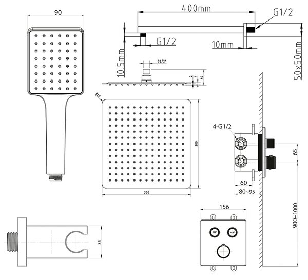 Sapho Sapho, SMART SELECT podomítková termostatická sprchová souprava, 2 výstupy, vystoupení, chrom, RP042-01