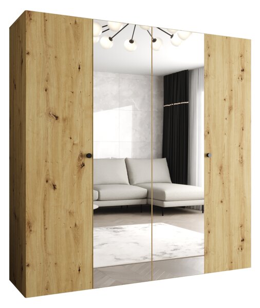 Zrcadlová šatní skříň CAITIR 2 200 cm - dub artisan / černé úchyty