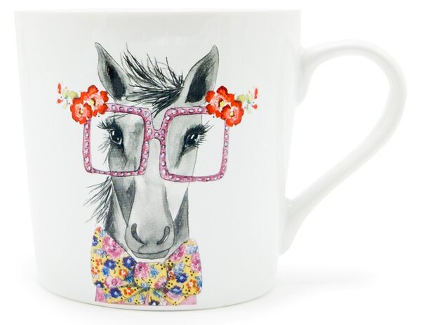Porcelánový hrnek Kitchen Craft Kobylka Růženka, bílý, kobylka s brýlemi, Tipperleyhill, 380 ml