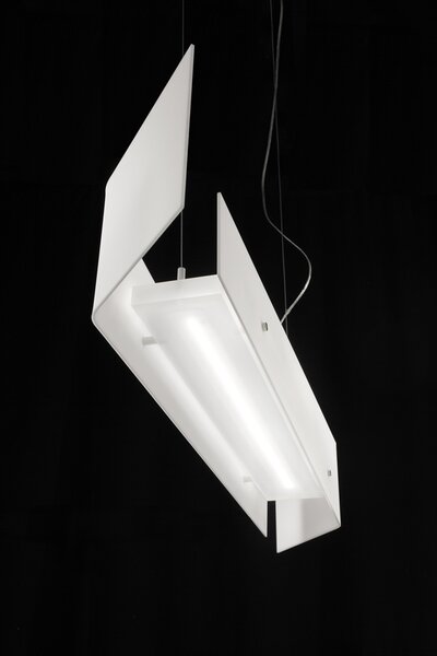 Quadrifoglio Group Sveva, designové svítidlo nad jídelní stůl z bílého kovu, 40W LED 3000K stmívatelné DALI, délka 105cm