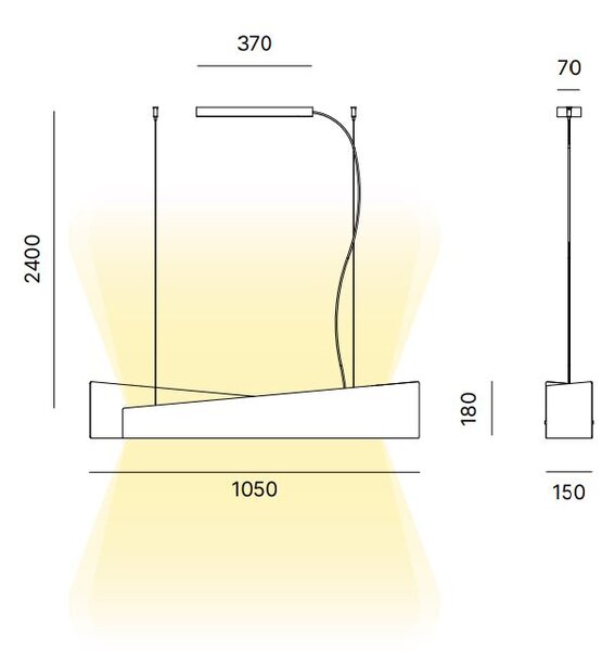 Quadrifoglio Group Sveva, designové svítidlo nad jídelní stůl z bílého kovu, 40W LED 3000K stmívatelné DALI, délka 105cm