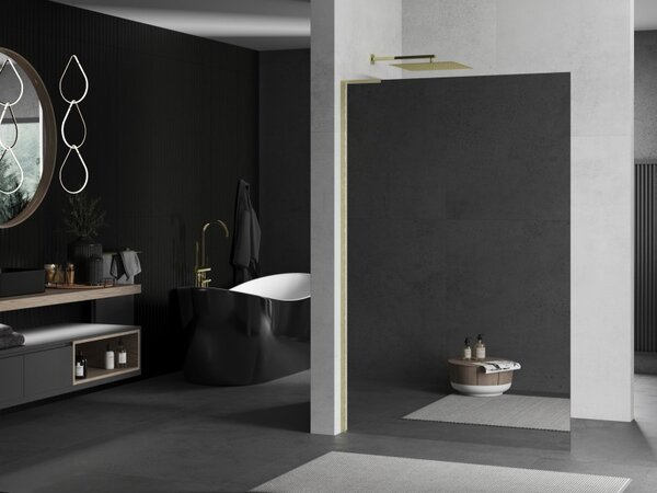 Mexen Kioto L, sprchová zástěna Walk-In 70 x 200 cm, 8mm sklo vzor zrcadlo, zlatý matný profil, 800-070-103-55-50