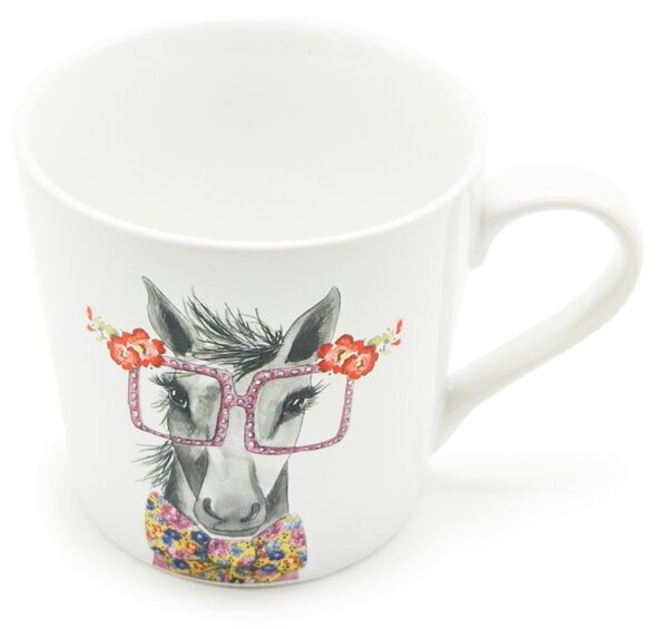 Porcelánový hrnek Kitchen Craft Kobylka Růženka, bílý, kobylka s brýlemi, Tipperleyhill, 380 ml