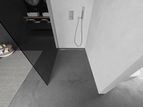 Mexen Kioto L, sprchová zástěna Walk-In 70 x 200 cm, 8mm šedé sklo, broušená ocel profil, 800-070-103-97-40