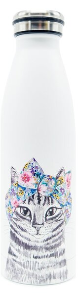 Nerezová termolahev Lady Čiči, 500 ml – bílá, matný povrch, motiv kočky