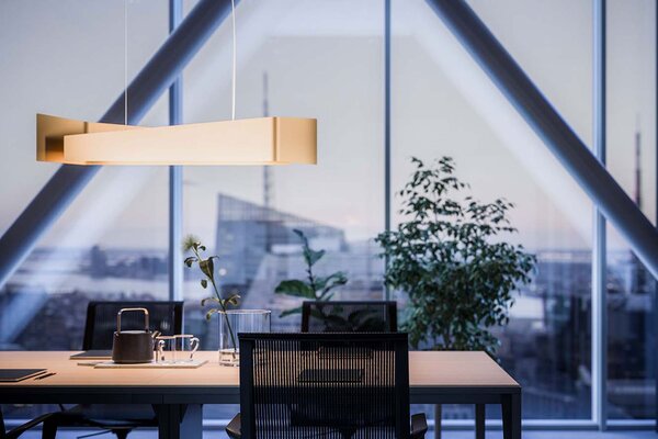 Quadrifoglio Group Sveva, zlaté designové svítidlo nad jídelní stůl, 40W LED 3000K stmívatelné DALI, délka 105cm