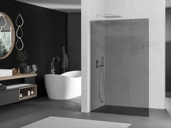 Mexen Kioto L, sprchová zástěna Walk-In 70 x 200 cm, 8mm šedé sklo, broušená ocel profil, 800-070-103-97-40