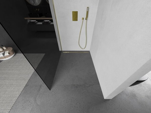 Mexen Kioto L, sprchová zástěna Walk-In 70 x 200 cm, 8mm šedé sklo, zlatý lesklý profil, 800-070-103-50-40