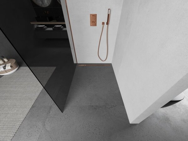 Mexen Kioto L, sprchová zástěna Walk-In 70 x 200 cm, 8mm šedé sklo, růžové zlato profil, 800-070-103-60-40