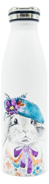 Nerezová termolahev Králík elegán, 500 ml – bílá, matný povrch, s pohádkovým motivem králíka